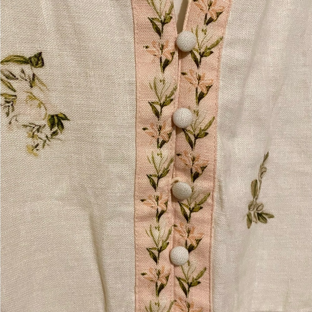 Calypso St. Barth Linen Cream Floral Long-Sleeve Midi Dress L - Picture 6 of 11